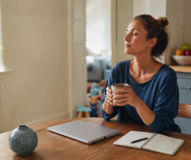 Overwhelmed mother taking ten minutes to write and sort her family mental-load tasks