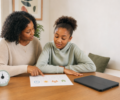 Mother and tween discussing a family technology agreement before the child receives a first phone
