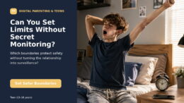 A teenager sitting in a bedroom near a phone while morning light enters through the window.