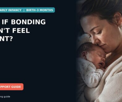 A parent holding a sleeping newborn close in a softly lit living room while resting their cheek against the baby.