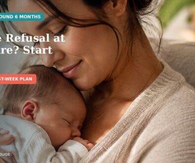 Parent holding a six-month-old baby in a bright home while preparing for daycare feeding transitions.
