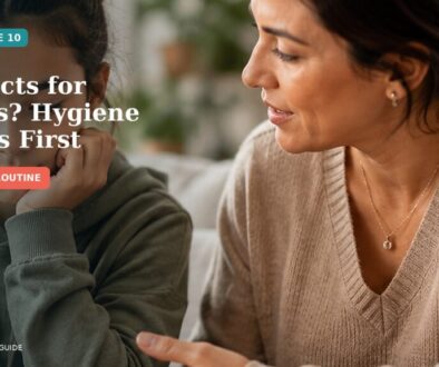 Tween and parent discussing sports readiness and eye-care routines at home.