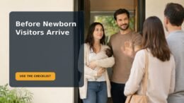 Editorial family scene for How to Handle Newborn Visitors: A Boundary Checklist for the First Weeks