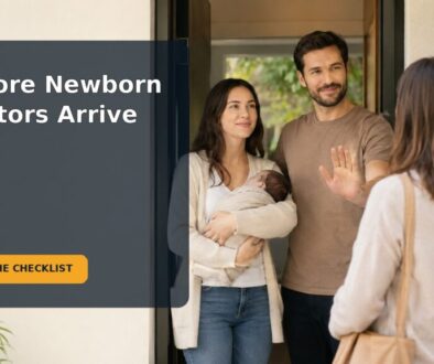 Editorial family scene for How to Handle Newborn Visitors: A Boundary Checklist for the First Weeks