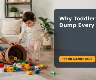 Editorial family scene for My Toddler Dumps Every Toy on the Floor: A Cleanup Routine They Can Actually Learn