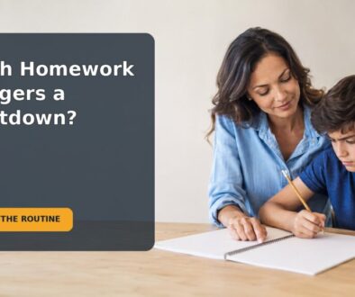 A caregiver calmly supporting a 10-year-old who feels anxious about math homework