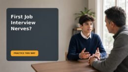 A teenager practicing for a first job interview with a supportive parent at home