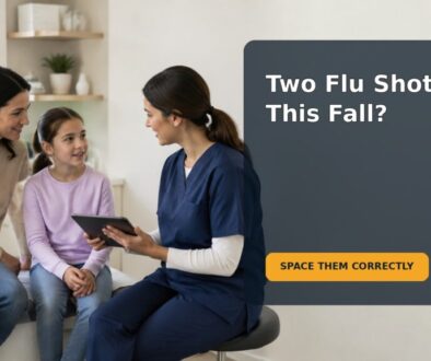 An 8-year-old sitting with a caregiver while preparing for a seasonal influenza vaccination appointment