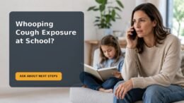 A parent checks a school health notice with their school-age child at home