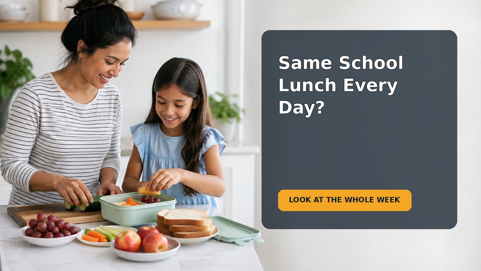 An 8-year-old and caregiver packing a familiar, balanced school lunch together