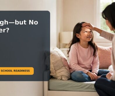 A caregiver checking on a 7-year-old with a cough before deciding whether they are ready for school