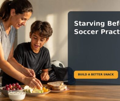 A 10-year-old soccer player choosing a balanced after-school snack with a caregiver