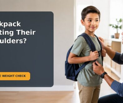A 9-year-old and caregiver checking the weight and fit of a school backpack
