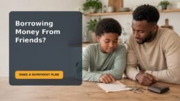A tween and caregiver making a written plan to repay money borrowed from a friend