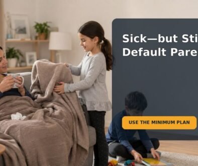 Editorial family scene for I’m Sick but Still the Default Parent: A Minimum-Viable Family Day Plan