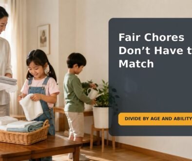 Editorial family scene for How to Divide Chores Between Siblings Without Making ‘Fair’ Mean Identical