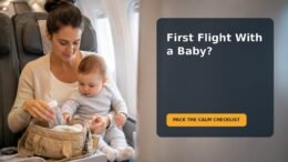 Editorial family scene for Flying With a Baby for the First Time: A Feeding, Diaper and Sleep Checklist