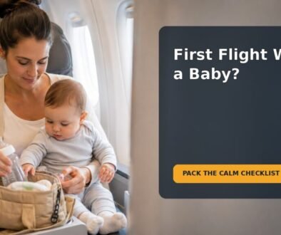Editorial family scene for Flying With a Baby for the First Time: A Feeding, Diaper and Sleep Checklist