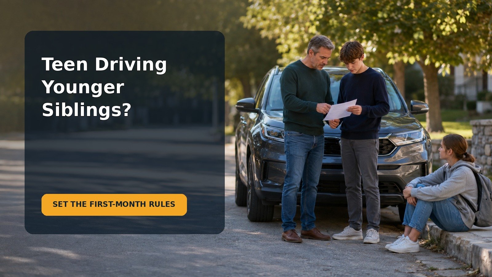Editorial family scene for My Teen Wants to Drive Younger Siblings: A Passenger-Safety Agreement for the First Month