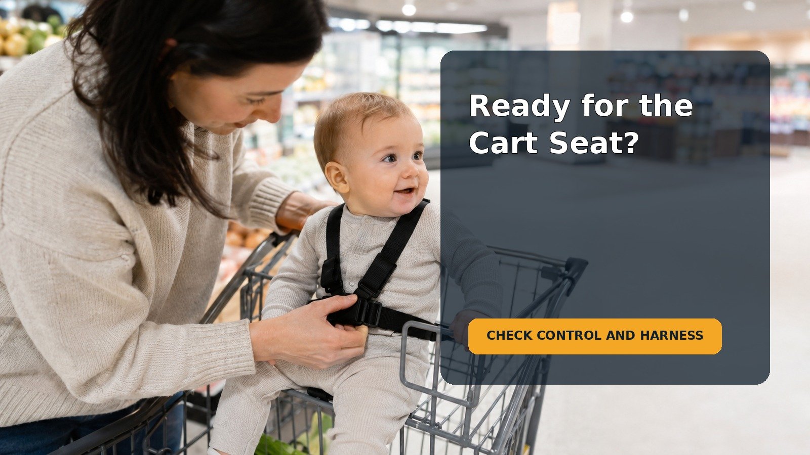 Editorial family scene for When Can My Baby Sit in a Shopping Cart? A Trunk-Control and Harness Safety Check