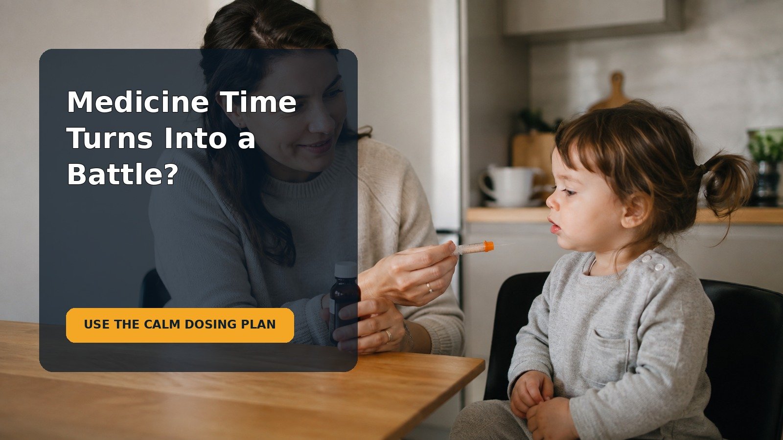 Editorial family scene for My Toddler Refuses Medicine: A Calm Dosing Plan and What Not to Force